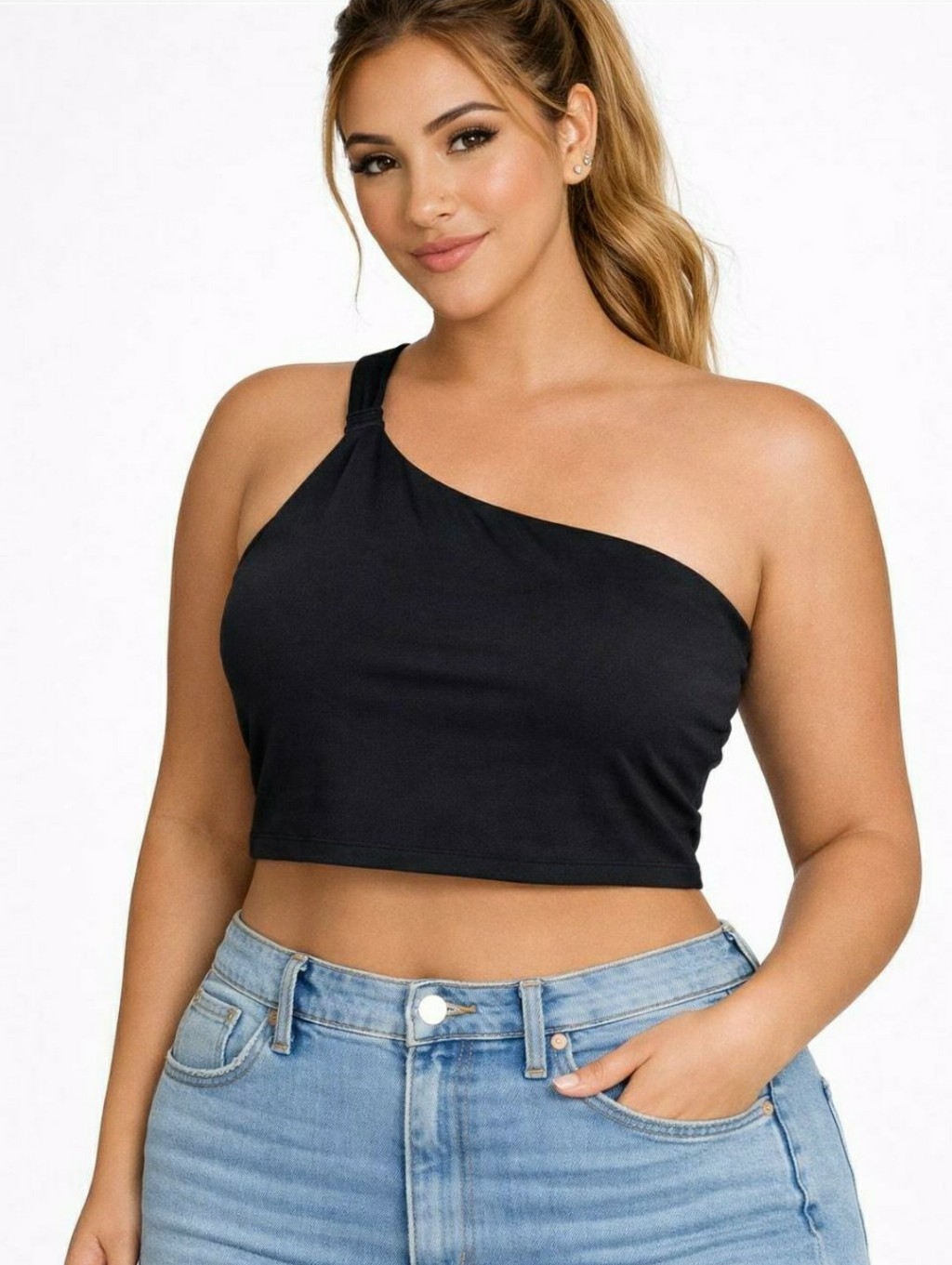 Aerie Offline Black One Shoulder Sports Bra Crop Top Size Xl